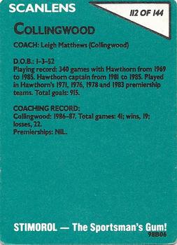 1988 Scanlens VFL #112 Leigh Matthews Back